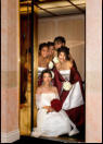 Wedding Photograph, San Jose - Bride & Bridesmaids in elevator